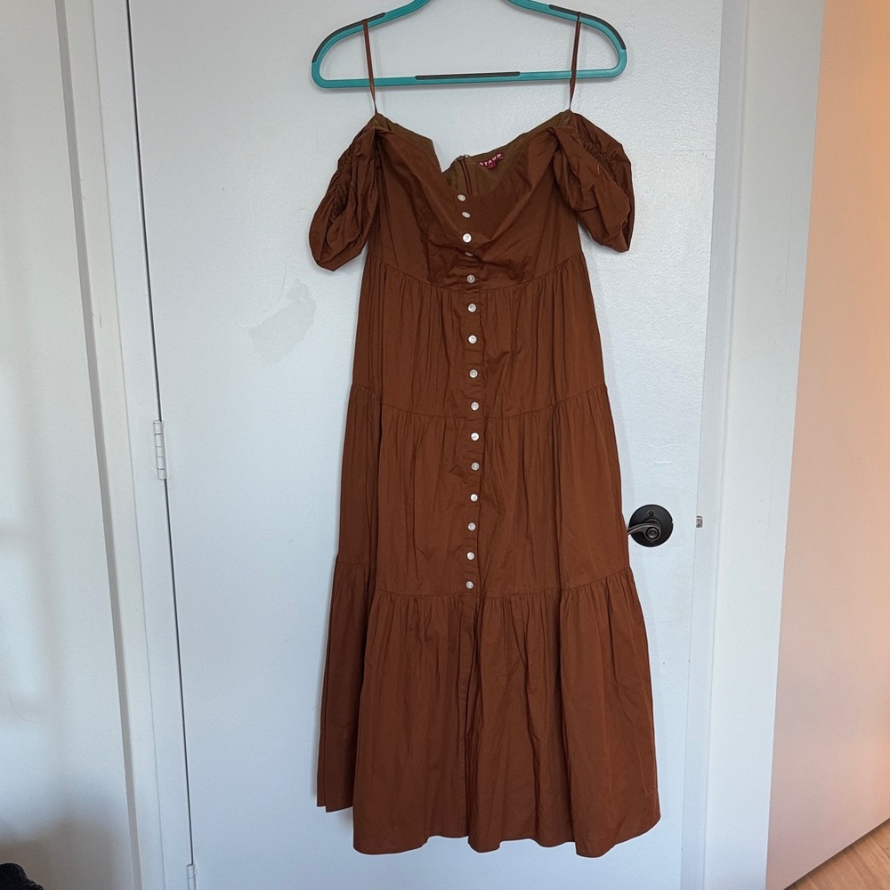 STAUD Brown Off-Shoulder Dress